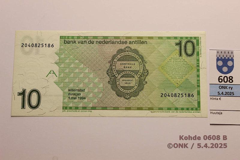 k-0608-b.jpg - Kohde 608 (kuva 2/2), lhthinta: 20 € Hollannin Antillit 10 gulden 1994 P#23c, kunto: 9