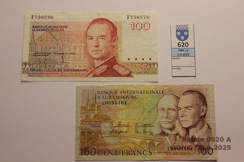 k-0620-a.jpg - Kohde 620 (kuva 1/2), lhthinta: 5 € Luxemburg 100 cent francs (2) 1981, ND(-86) P#14A, 52, kunto: 4