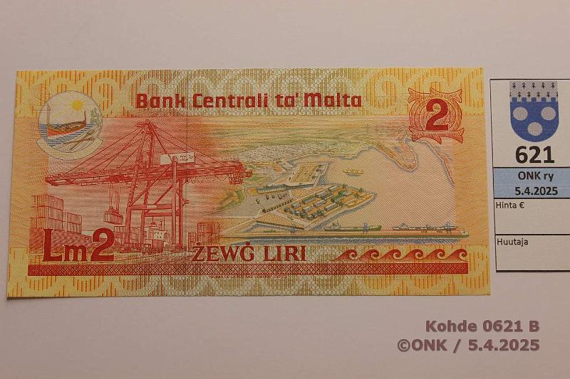 k-0621-b.jpg - Kohde 621 (kuva 2/2), lhthinta: 5 € Malta 2 liri ND (1986) P#37 Agatha Barbara, kunto: 9