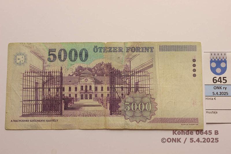 k-0645-b.jpg - Kohde 645 (kuva 2/2), lhthinta: 5 € Unkari 5000 forint 1999 P#182 Prep, kunto: 3