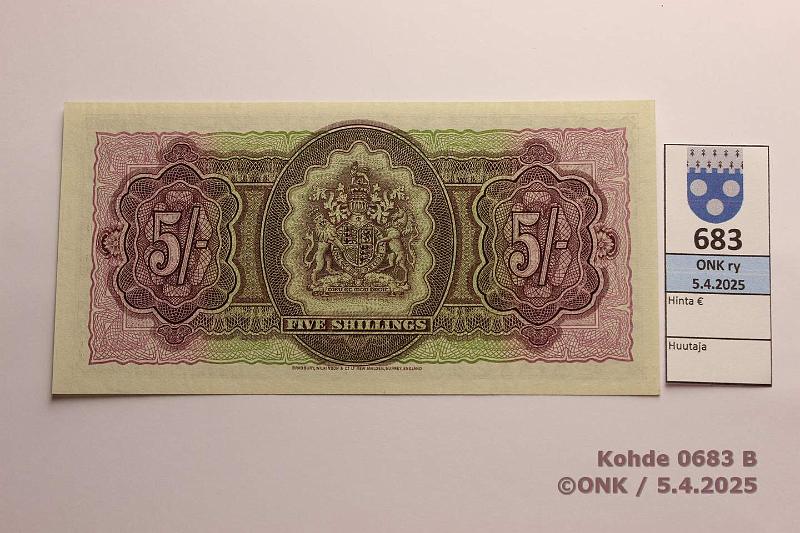 k-0683-b.jpg - Kohde 683 (kuva 2/2), lhthinta: 125 € Bermuda 5 shillings 1957 P#18b, kunto: 9