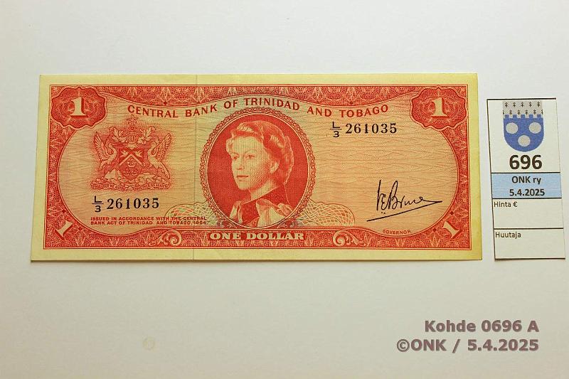 k-0696-a.jpg - Kohde 696 (kuva 1/2), lhthinta: 20 € Trinidad & Tobago 1 $ ND(1969) P#26c, kunto: 7