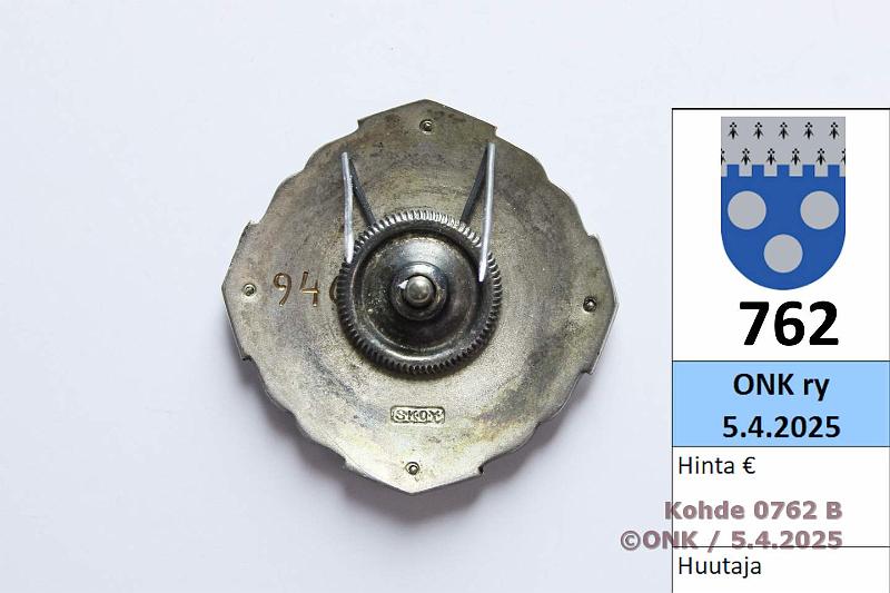 k-0762-b.jpg - Kohde 762 (kuva 2/2), lhthinta: 160 € Vapaussodan invalidimerkki 1918 N:o 946, SKOY, kunto: 7