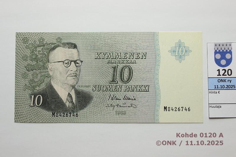 k-0120-a.jpg - Kohde 120, lhthinta: 35 € / ei tarjouksia 10 mk 1963 SNY 146.1.3 M8426746 WAR-Tr, vl2, kunto: 9