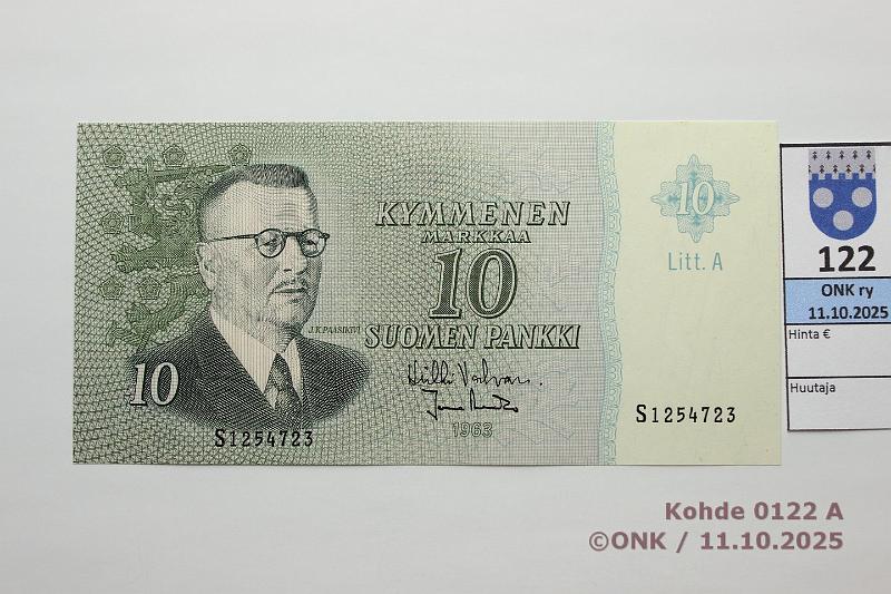 k-0122-a.jpg - Kohde 122, lhthinta: 8 € / myyntihinta: 8 € 10 mk 1963 LA SNY 146.3.1 S1254723 VAL-Ara, kunto: 9