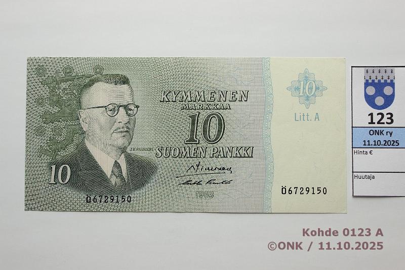 k-0123-a.jpg - Kohde 123, lhthinta: 8 € / myyntihinta: 12 € 10 mk 1963 LA SNY 146.3.1 6729150 SIM-Pu1, kulmataite, kunto: 8