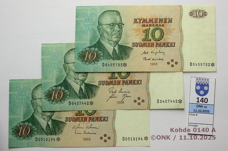 k-0140-a.jpg - Kohde 140, lhthinta: 12 € / myyntihinta: 12 € 10 mk 1980 D* (3) SNY 147.2.3 UUS-Nar(matta), KA I-Ko1(matta), HOL-Hes, korvaavia, kunto: 5-6