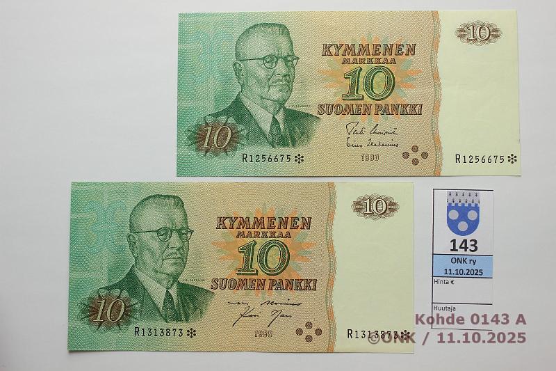 k-0143-a.jpg - Kohde 143, lhthinta: 8 € / myyntihinta: 8 € 10 mk 1980 R* (2) SNY 147.2.5 UUS-Hes, AL I-Nar, korvaavia, kunto: 6, 7