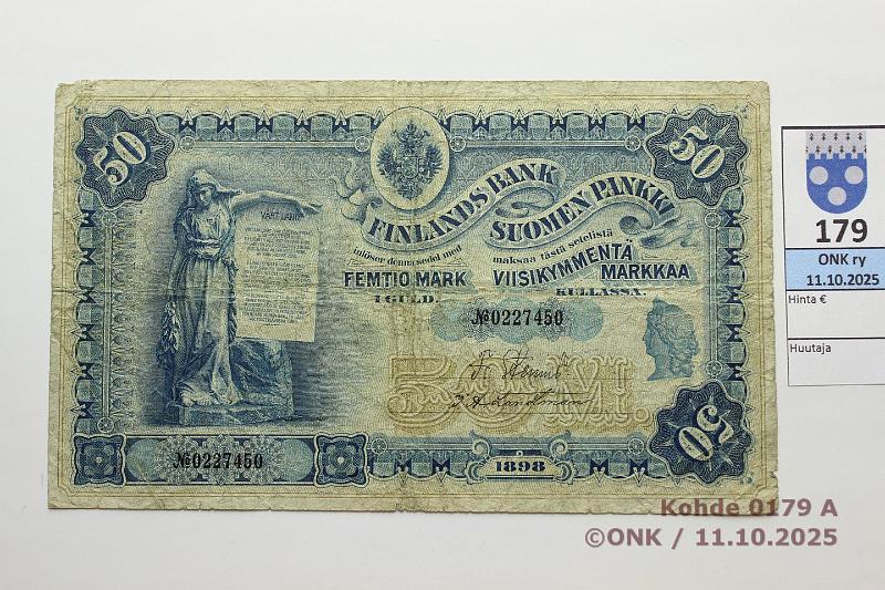 k-0179-a.jpg - Kohde 179 (kuva 1/2), lhthinta: 500 € / ei tarjouksia 50 mk 1898 SNY 164.2 0227450 STS-Lan, viivat nimien alla, prep, preiki, kunto: 3