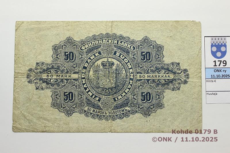 k-0179-b.jpg - Kohde 179 (kuva 2/2), lhthinta: 500 € / ei tarjouksia 50 mk 1898 SNY 164.2 0227450 STS-Lan, viivat nimien alla, prep, preiki, kunto: 3