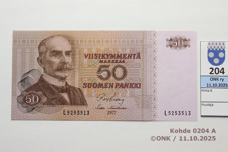 k-0204-a.jpg - Kohde 204, lhthinta: 30 € / myyntihinta: 30 € 50 mk 1977 SNY 171.1.1 L5253513 KU I-H1, kunto: 10