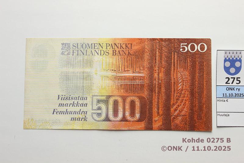 k-0275-b.jpg - Kohde 275 (kuva 2/2), lhthinta: 50 € / ei tarjouksia 500 mk 1986 LA SNY 194.2 7025833697 OL II-Va2, kunto: 6