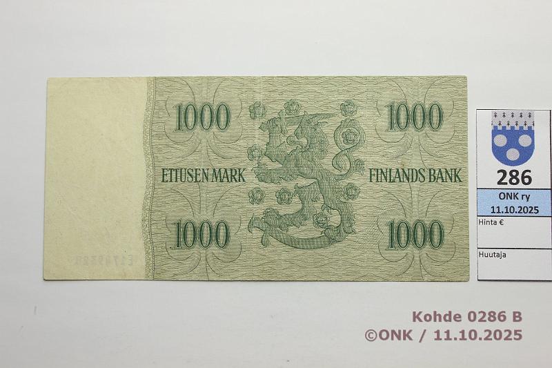 k-0286-b.jpg - Kohde 286 (kuva 2/2), lhthinta: 80 € / ei tarjouksia 1000 mk 1955 SNY 200.1.3 E1749328 WAR-AAs, vl2, matta, eprep, kunto: 6