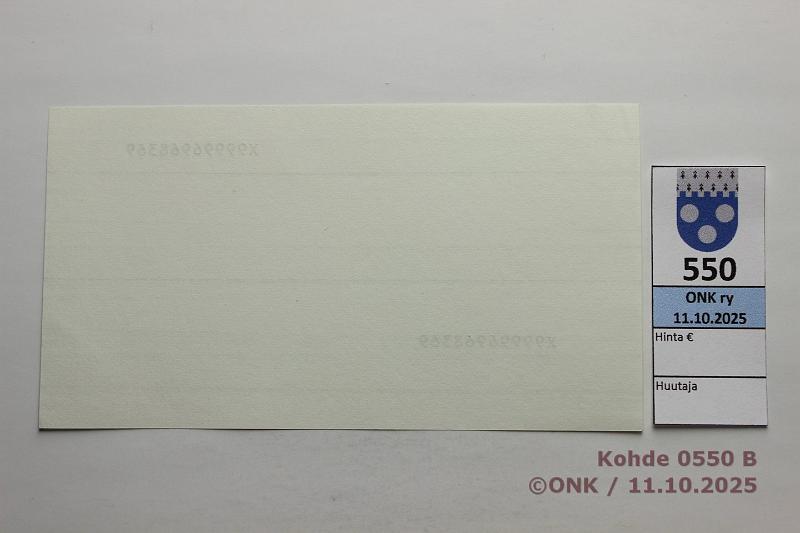 k-0550-b.jpg - Kohde 550 (kuva 2/2), lhthinta: 40 € / myyntihinta: 42 € Saksa 5 € X99996968369 ilman muuta painatusta, painuma kulmassa. Sarjanumerokoneen testiseteli (Giesecke & Devrient), kunto: 9