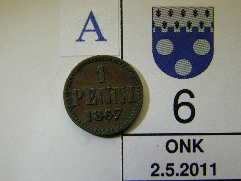 kohde_006_a.jpg - Kohde 6, arvopuoli, lhthinta: 15 € 1 p 1867 SNY 4.2, kunto: 5.