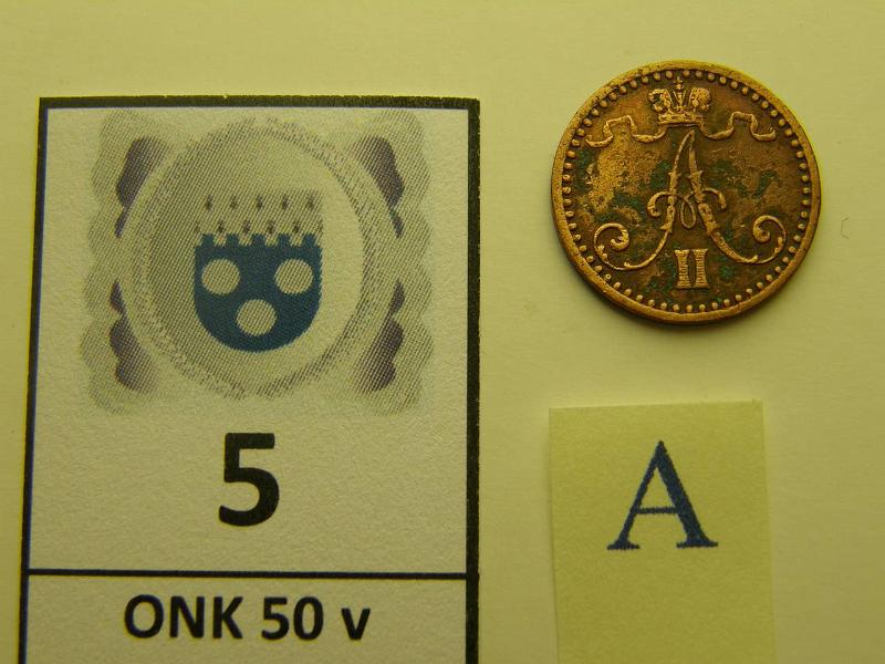 k-0005-a.jpg - Kohde 5 (kuva 1/2), lhthinta: 15 € 1 p 1869 SNY 5.1 l.puhd, syp, kunto: 4