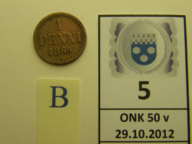 k-0005-b.jpg - Kohde 5 (kuva 2/2), lhthinta: 15 € 1 p 1869 SNY 5.1 l.puhd, syp, kunto: 4