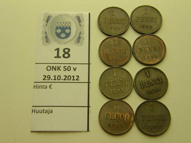 k-0018-a.jpg - Kohde 18, lhthinta: 15 € 1 p 1888-99 (8) kaikki v:t, kunto: 6-8