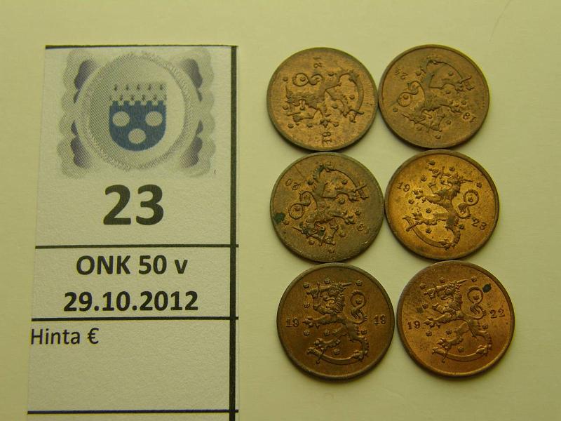 k-0023-a.jpg - Kohde 23, lhthinta: 5 € 1 p 1919-24 (6) osassa hpja, kunto: 7-8