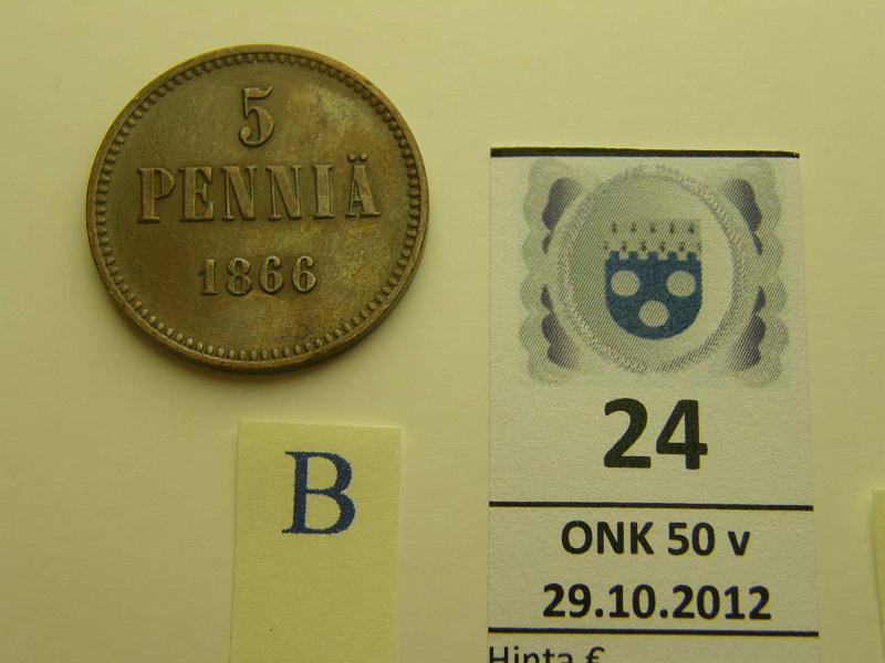 k-0024-b.jpg - Kohde 24 (kuva 2/3), lhthinta: 20 € 5 p 1866 E-kirjaimessa kaksoislynti, kunto: 6