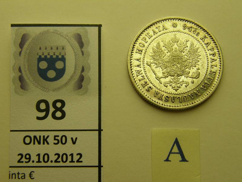 k-0098-a.jpg - Kohde 98 (kuva 1/2), lhthinta: 20 € 1 mk 1872 Ag, SNY 402.1, kunto: 6/5