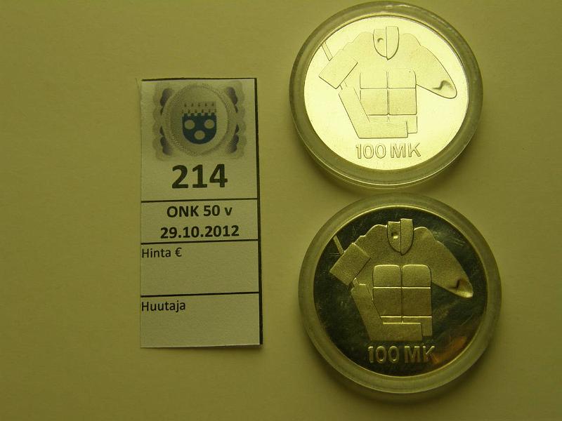 k-0214-a.jpg - Kohde 214, lhthinta: 25 € 100 mk 1991 (2) Ag, Jkiekon MM 2 kpl, kapseli, kunto: 9