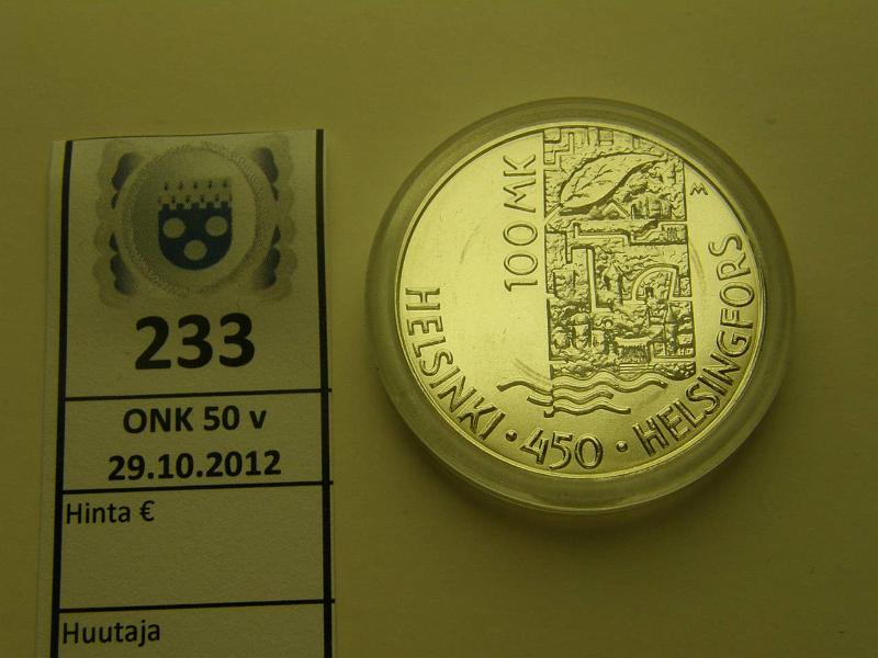 k-0233-a.jpg - Kohde 233, lhthinta: 50 € 100 mk 2000 Ag, Helsinki 450v, kapseli, kunto: 10