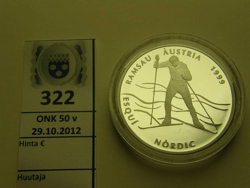 k-0322-a.jpg - Kohde 322, lhthinta: 10 € Andorra 10 d 1999 Ag, Proof, Ramsau Austria, unssi hopeaa, kunto: 10