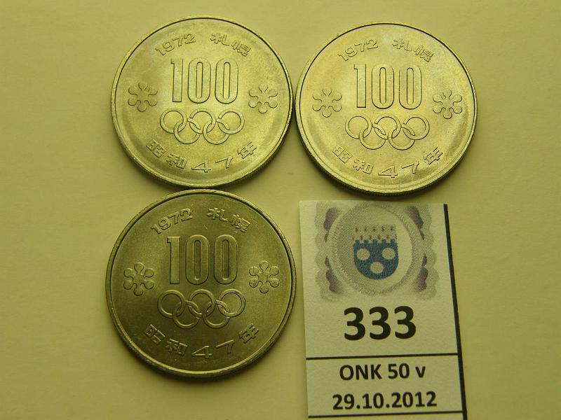 k-0333-a.jpg - Kohde 333, lhthinta: 5 € Sapporo (3) 1972 Y#84 CuNi, 100 yen Japani, kunto: 8-9