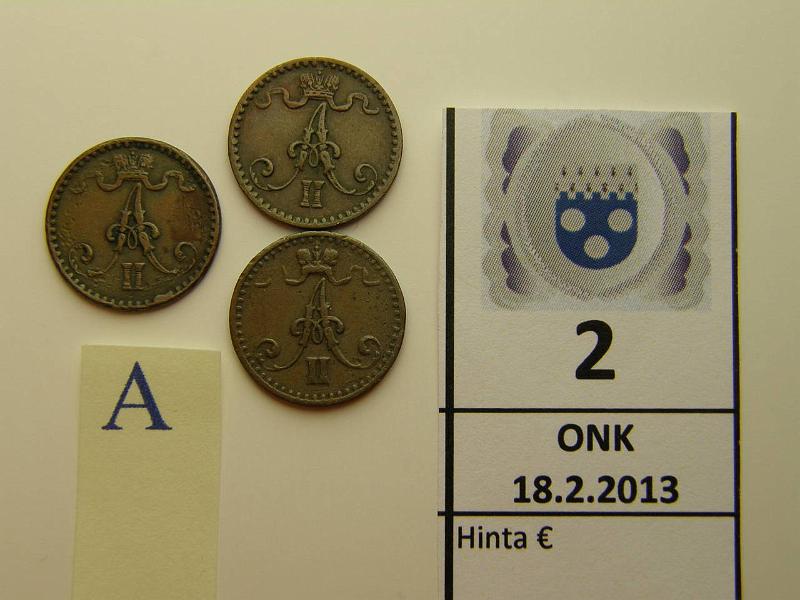 k-0002-a.jpg - Kohde 2 (kuva 1/2), lhthinta: 30 € 1 p 1866 (3) SNY 3.1, suora nauha, pij, SNY 3.2 2 kpl, toisessa sypymi, kunto: 3-5