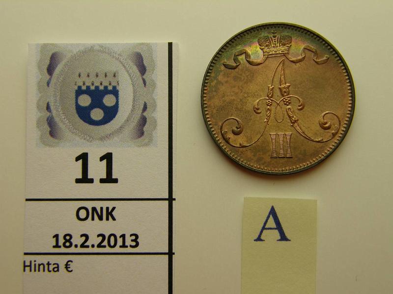 k-0011-a.jpg - Kohde 11 (kuva 1/2), lhthinta: 700 € 5 p 1892 peilipinta, hieman patinaa. Loistelias!, kunto: 9