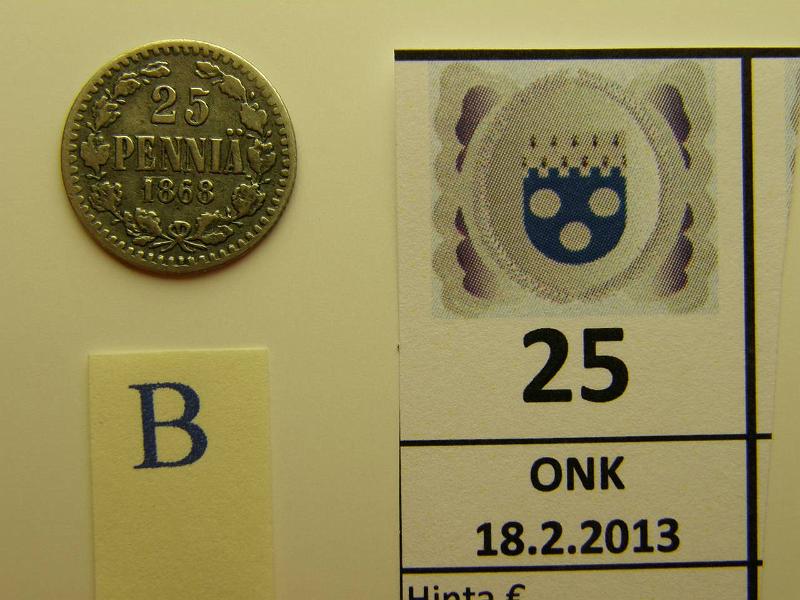 k-0025-b.jpg - Kohde 25 (kuva 2/2), lhthinta: 150 € 25 p 1868 Ag, SNY 268.2.1, kunto: 2/3