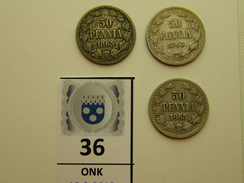 k-0036-a.jpg - Kohde 36, lhthinta: 10 € 50 p 1865 (3) Ag, kunto: 3