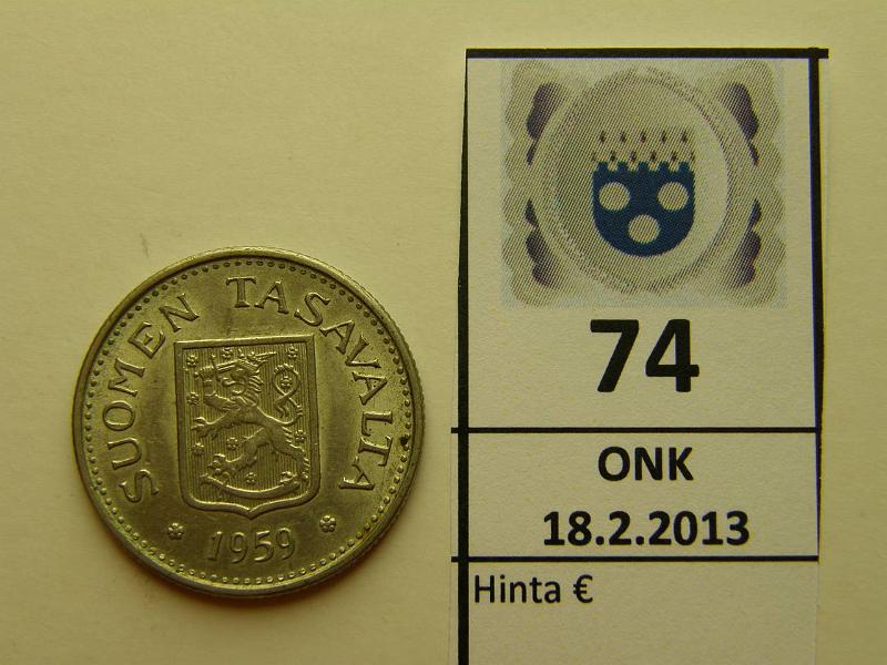 k-0074-a.jpg - Kohde 74, lhthinta: 15 € 100 mk 1959 Ag, kunto: 7