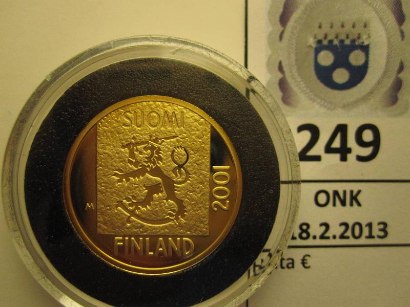 k-0249-a.jpg - Kohde 249, lhthinta: 200 € 1 mk 2001 Au, Proof 8,64 g/750, viimeinen kultamarkka, kapseli, kunto: 10