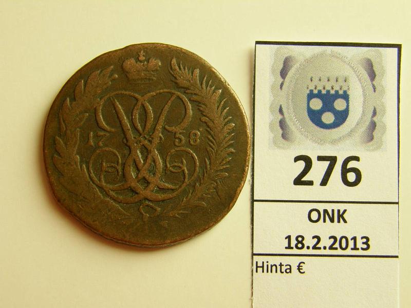 k-0276-a.jpg - Kohde 276, lhthinta: 25 € 2 kop 1758 Bitkin#545 Cu, Elisabeth, kunto: 2