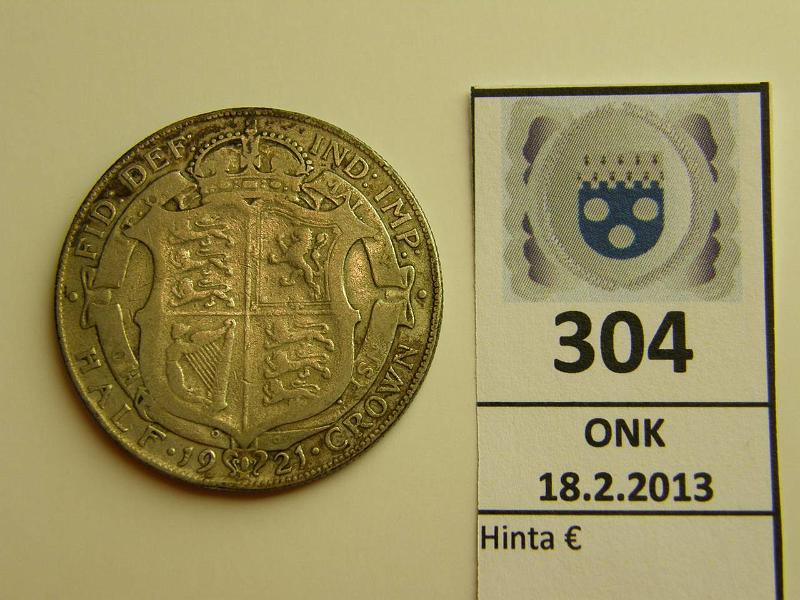 k-0304-a.jpg - Kohde 304, lhthinta: 5 € UK  crown 1921 KM#818.1a Ag, 14,138 g/500, George V, kunto: 4