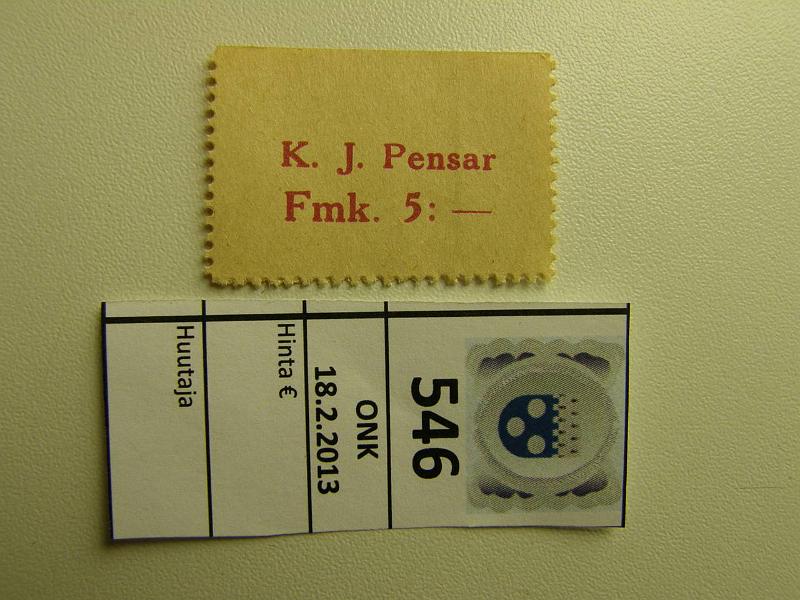 k-0546-a.jpg - Kohde 546, lhthinta: 5 € 5 mk K.J. Pensar 5 Fmk., kunto: 8