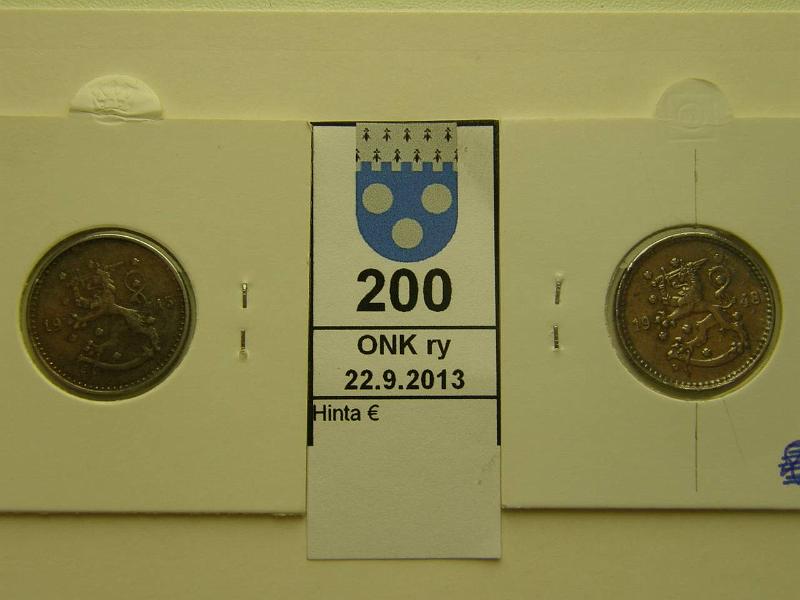 k-0200-a.jpg - Kohde 200, lhthinta: 10 € / myyntihinta: 32 € 1 mk (2) 1945, -48 Fe, kiertym molemmissa n.20 astetta, kunto: 5