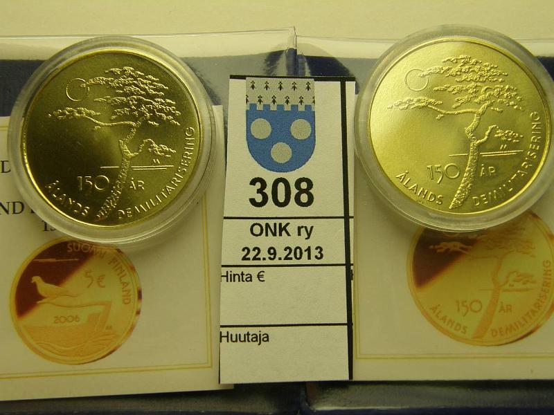 k-0308-a.jpg - Kohde 308, lhthinta: 16 € / myyntihinta: 16 € 5 € 2006 (2) Ahvenanmaan demilitarisointi 150v, kotelot, tod, kunto: 9