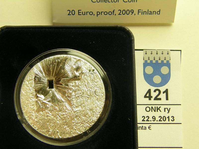 k-0421-a.jpg - Kohde 421, lhthinta: 46 € / myyntihinta: 52 € 20 € 2009 Ag, proof, Rauha ja turvallisuus, kotelo, tod, kunto: 10