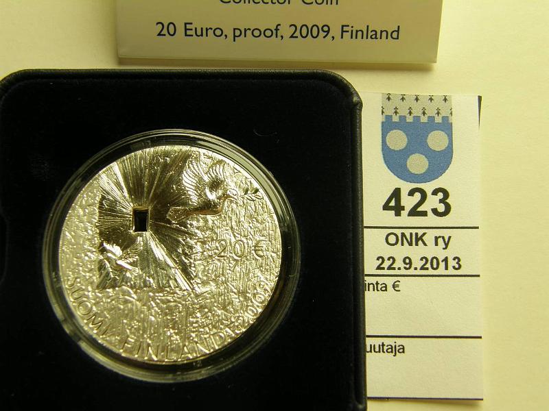 k-0423-a.jpg - Kohde 423, lhthinta: 46 € / myyntihinta: 56 € 20 € 2009 Ag, proof, Rauha ja turvallisuus, kotelo, tod, kunto: 10