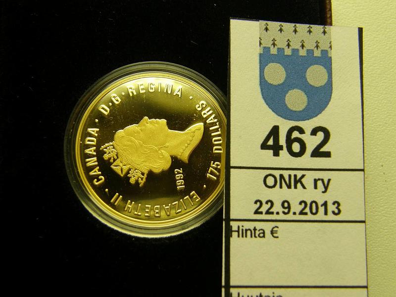 k-0462-a.jpg - Kohde 462, lhthinta: 480 € / myyntihinta: 480 € Kanada 175 D 1992 KM#217 Au, proof 16,97 g/917. Olympiasarja. Kansakunnat ja Olympiatuli. Nahkakotelo, laatikossa km, tod, kunto: 10