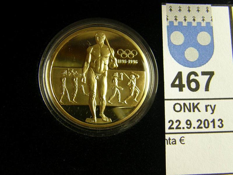 k-0467-a.jpg - Kohde 467, lhthinta: 480 € / myyntihinta: 480 € Kreikka 20000 dr 1996 KM#167 Au, proof 16,97 g/917. Olympiasarja. Doryphoros. Nahkakotelo, laatikossa km, tod, kunto: 10