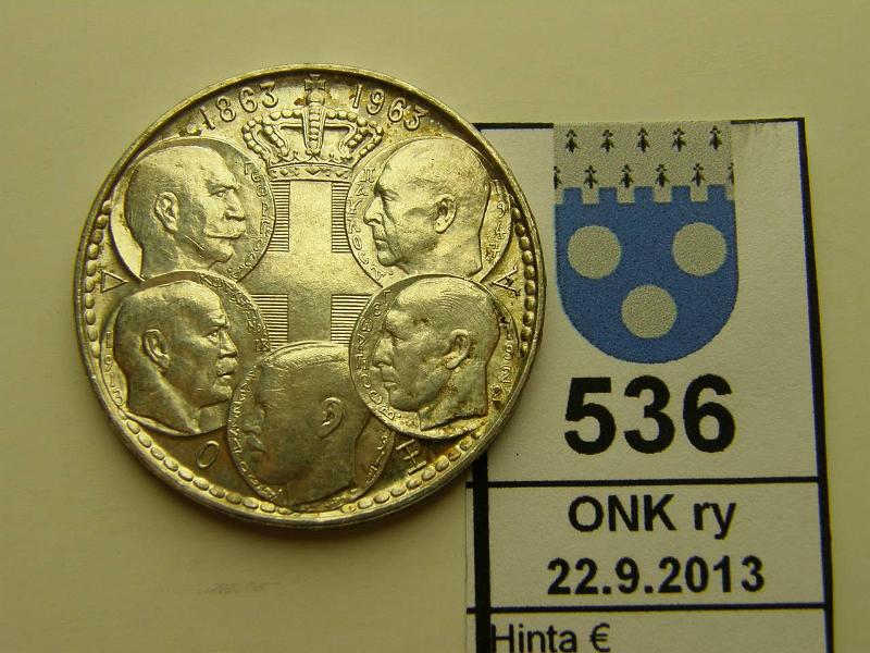 k-0536-a.jpg - Kohde 536, lhthinta: 8 € / myyntihinta: 8 € Kreikka 30 dr 1963 KM#86 Ag, 18g/835, viisi kuningasta, saaristo, kunto: 7