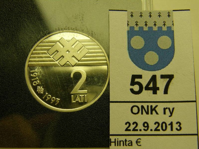 k-0547-a.jpg - Kohde 547, lhthinta: 5 € / myyntihinta: 6 € Latvia 2 lati 1993 KM#18 CuNi, proof, muovikapselissa, kunto: 10