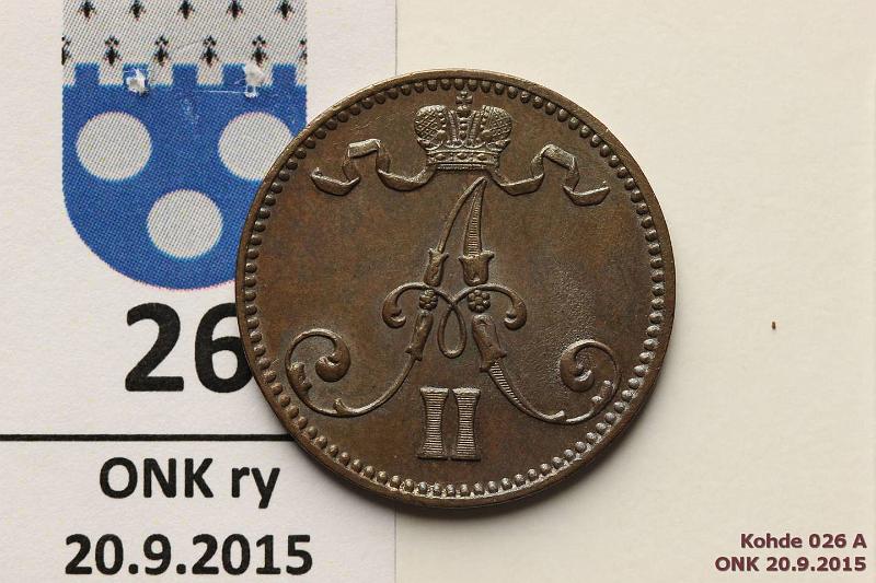 k-0026-a.jpg - Kohde 26 (kuva 1/2), lhthinta: 250 € 5 p 1867 Erittin kaunis, leimakiilto, tumma patina, kunto: 8