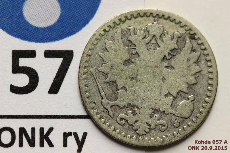 k-0057-a.jpg - Kohde 57 (kuva 1/2), lhthinta: 5 € 25 p 1866 Ag, SNY 266.1.1, kunto: 2/3