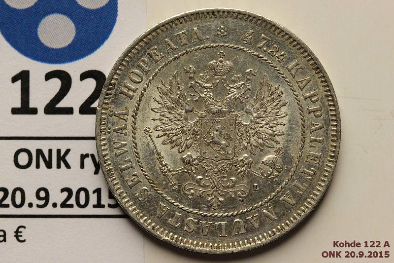 k-0122-a.jpg - Kohde 122 (kuva 1/2), lhthinta: 16 € / myyntihinta: 26 € 2 mk 1908 Ag, eprvja, hpja, kunto: 7