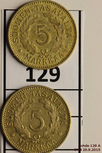 k-0129-a.jpg - Kohde 129 (kuva 1/2), lhthinta: 5 € / myyntihinta: 8 € 5 mk 1936, 40 1936 likaa, ij, kunto: 5, 7